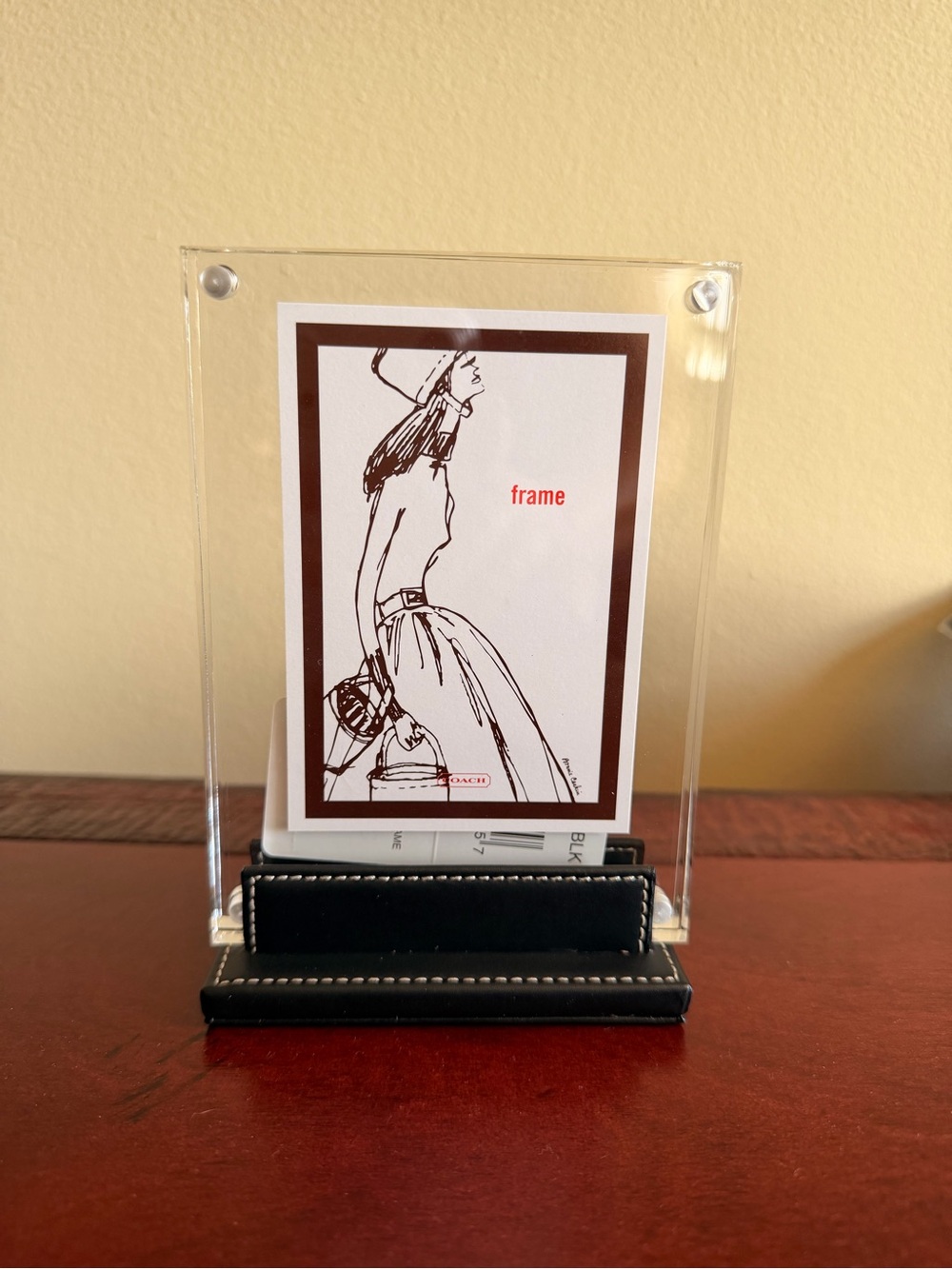 Coach Black and Clear Leather-Trim Acrylic Picture Frame